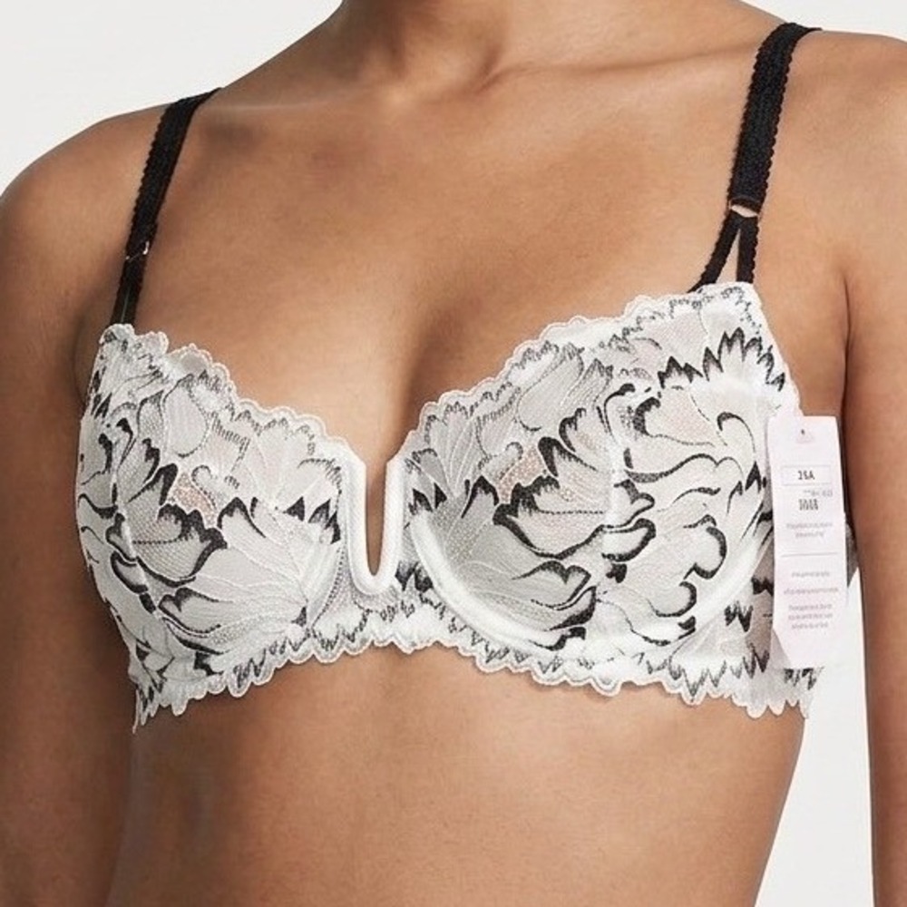 Auden 34A Unlined Balconette Underwire Bra Womens White Black Lace NWT